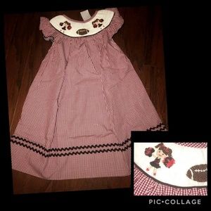 Maroon and Black Smocked Football Bishop Dress